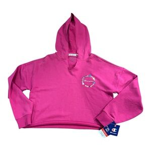 Champion Campus Fuchsia Cropped Hoodie with Floral Embroidered Logo size S